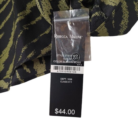 Rebecca Malone Green Black Zebra Print Top Long Sleeves Size Medium NWT $44 - Picture 3 of 9